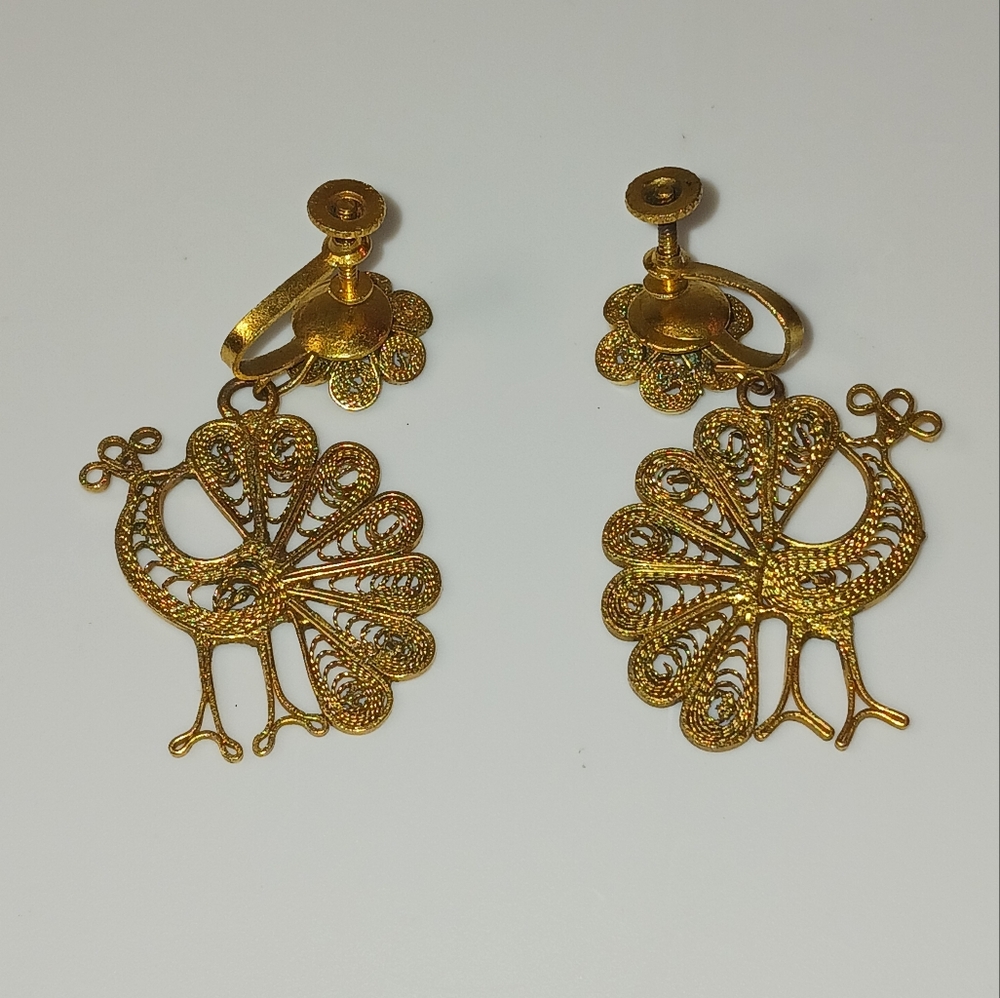 Vintage Gold Tone Peacock Earrings - Picture 10 of 10